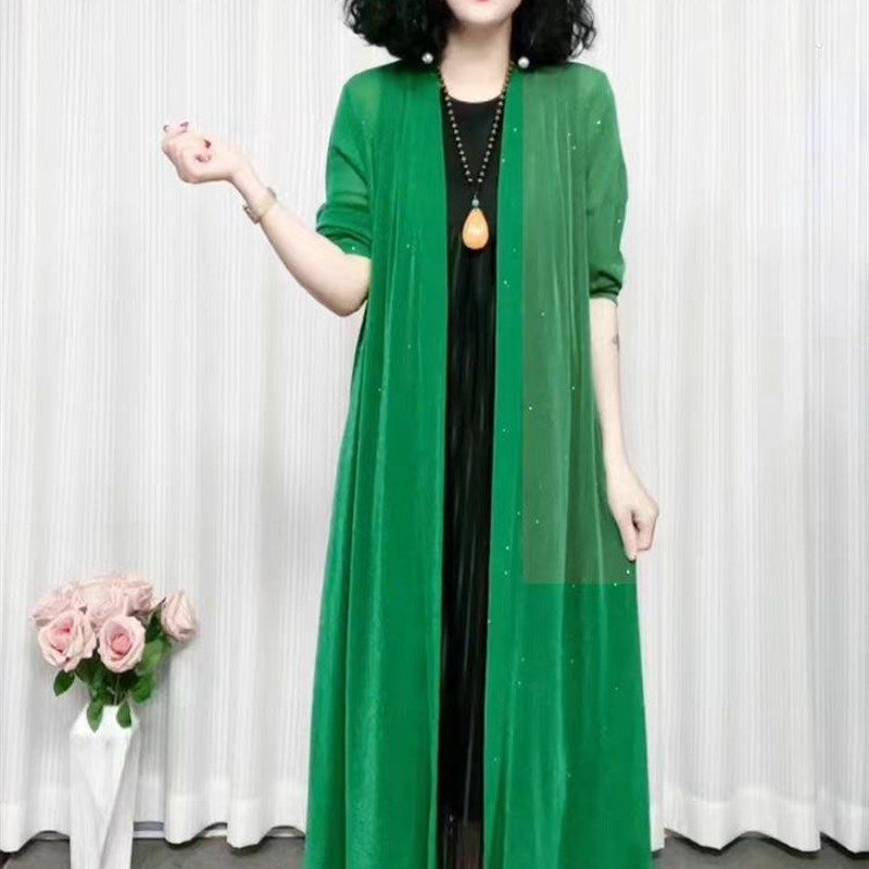 夏季网纱外搭中长款宽松大码披肩外套中老年女装妈妈弹力开衫防晒