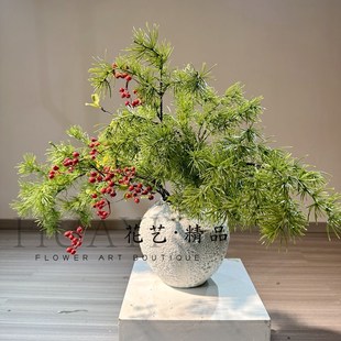 大青松树枝仿真松针龙柏松花艺造景圣诞装置素材冬青果发财果插花