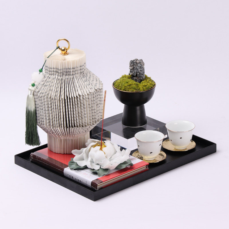 新中式创意托盘组合摆件客厅茶几家居饰品套装搭配样板间配套摆设