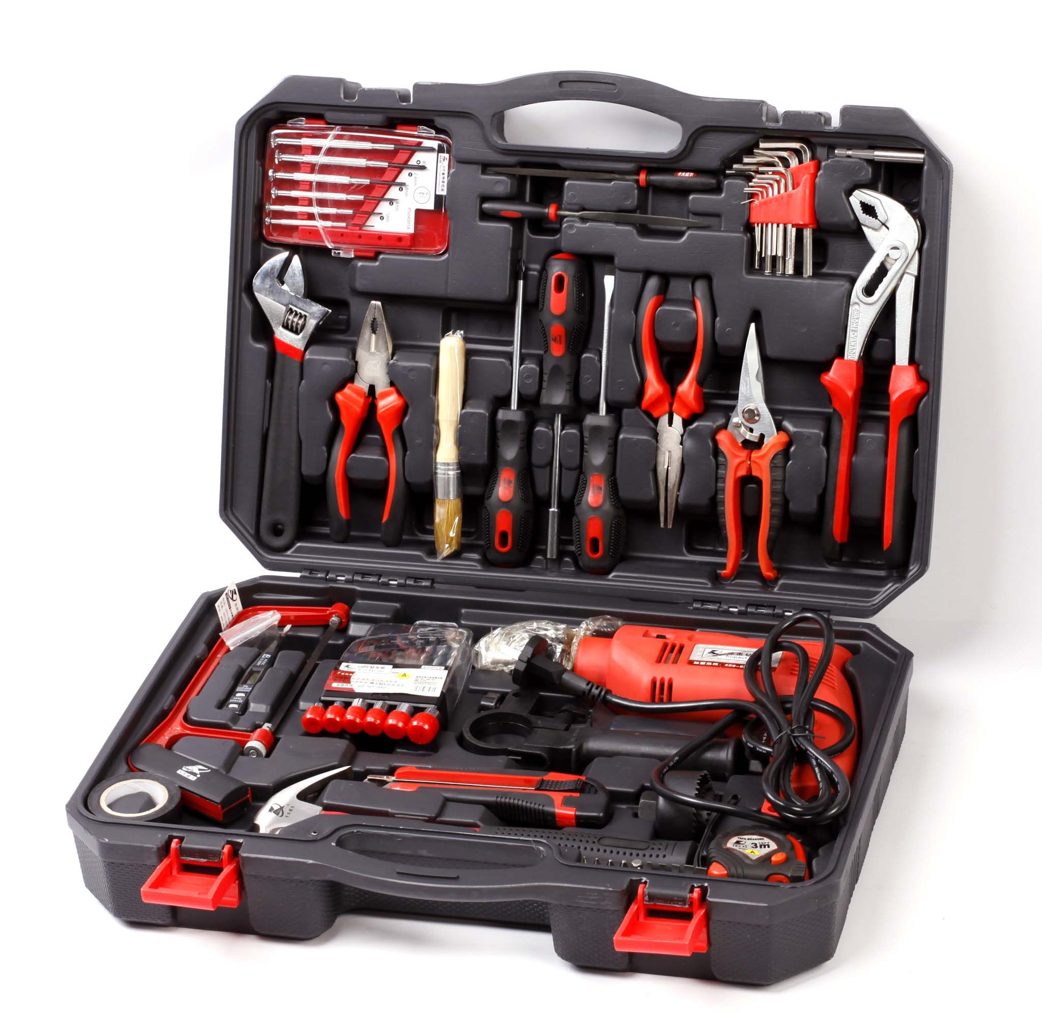 组合套装71件家用组套带电钻冲击钻型组合套装电动五金工具箱组套