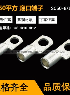 【100只】SC50-8/10/12通用铜鼻子窥口铜接线端子铜线耳 SC50端子