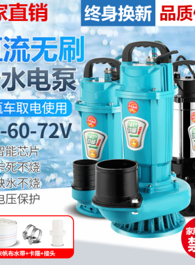 无刷直流潜水泵48V60V72V大流量3寸4寸电动电瓶车农用灌溉抽水泵