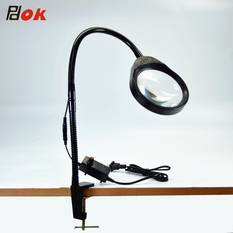 PDOK夹台式放大镜带台灯高清镜片加长款600mm杆长PD-032A老人阅读