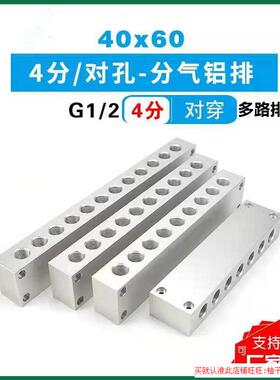 铝排40x60对孔4分多通接管导轨气排分气块多管静音气水排多路螺纹