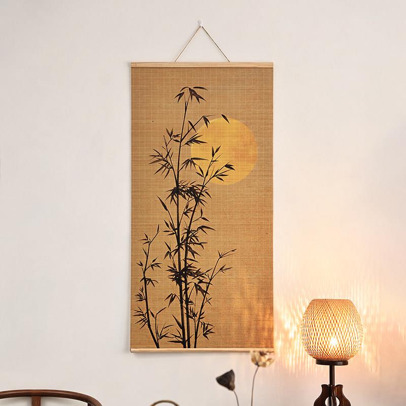中式风格竹席画适用于客厅装饰 荷香燕归竹席画 120*60CM新中式风