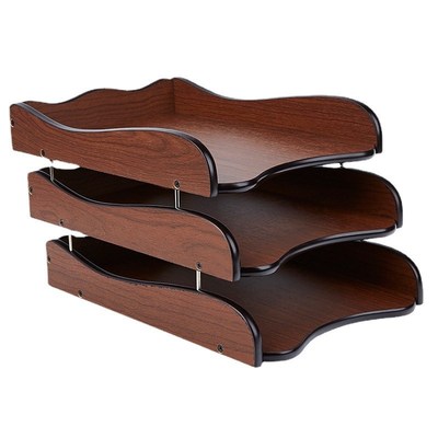 木质文件收纳盘古典木制三层办公文件收纳架A4纸复古风托盘送领导