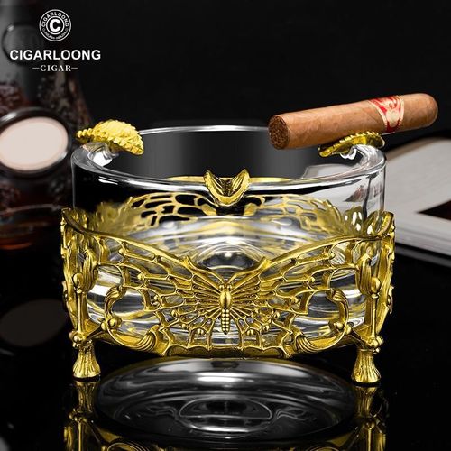 CIGARLOONG茄龙雪茄烟灰缸水晶气质铜底座玻璃光滑高透CLG-23EP14
