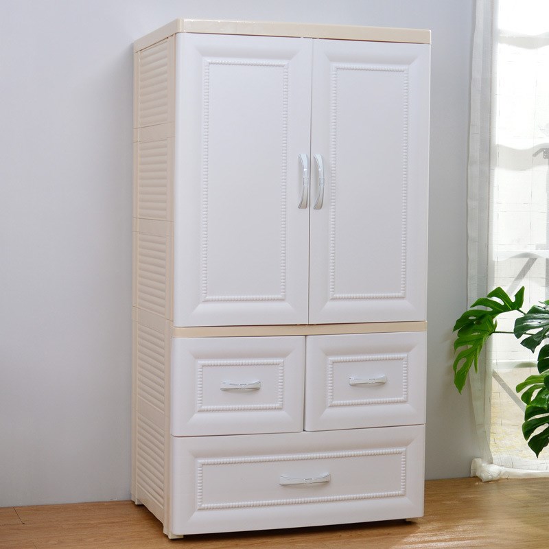 欧式简约双开门组合衣柜塑料加大号抽屉式收纳柜整理储物柜