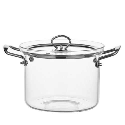 耐热高硼硅玻璃汤锅双耳铁把可加热透明炖煮锅明火家用煲汤锅玻璃