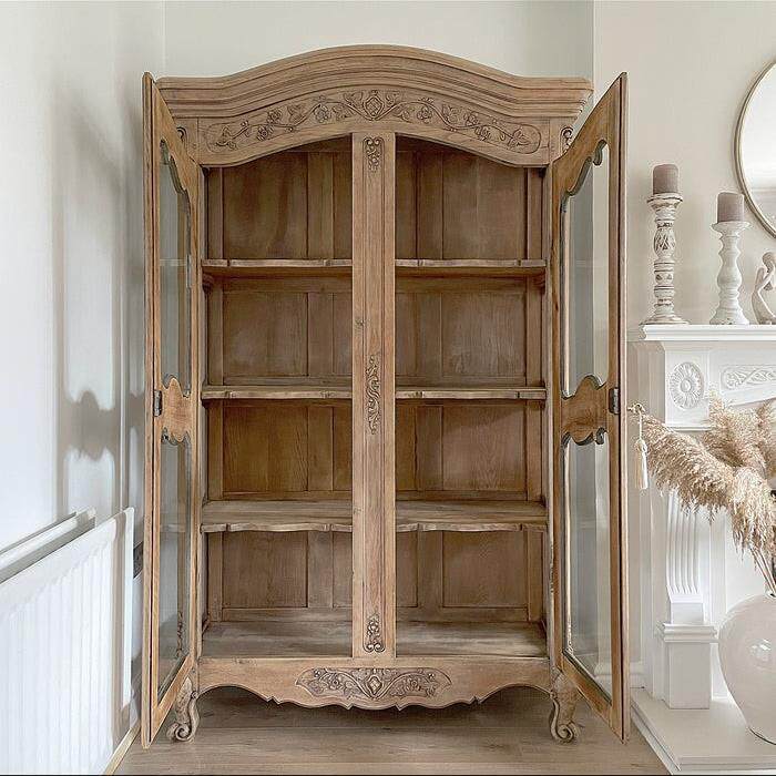 欧式实木做旧书柜美式乡村橡木雕花客厅书橱法式复古书架展示柜