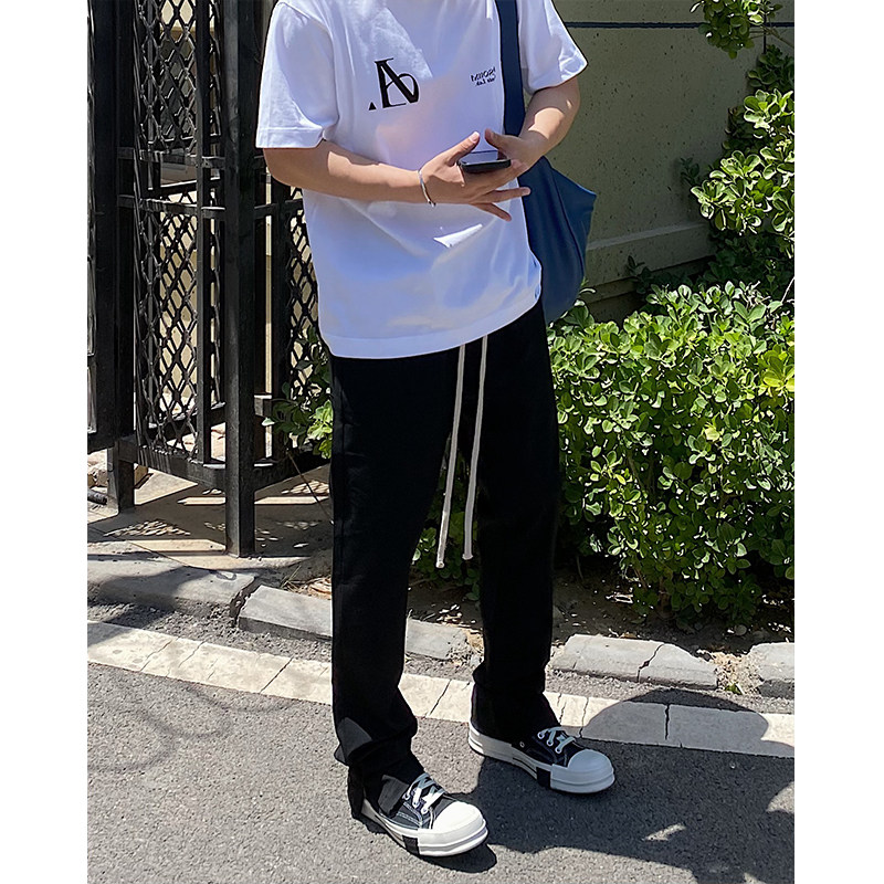 秋冬新款高级感廓形混o纺宽松百搭长裤纯色锥形拉链休闲西裤男女