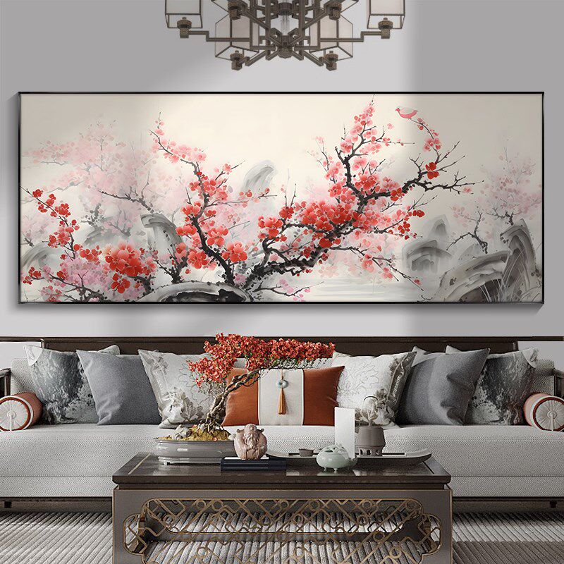 喜上眉梢挂画新中式客q厅装饰画沙发背景墙壁画中国风茶室花鸟国
