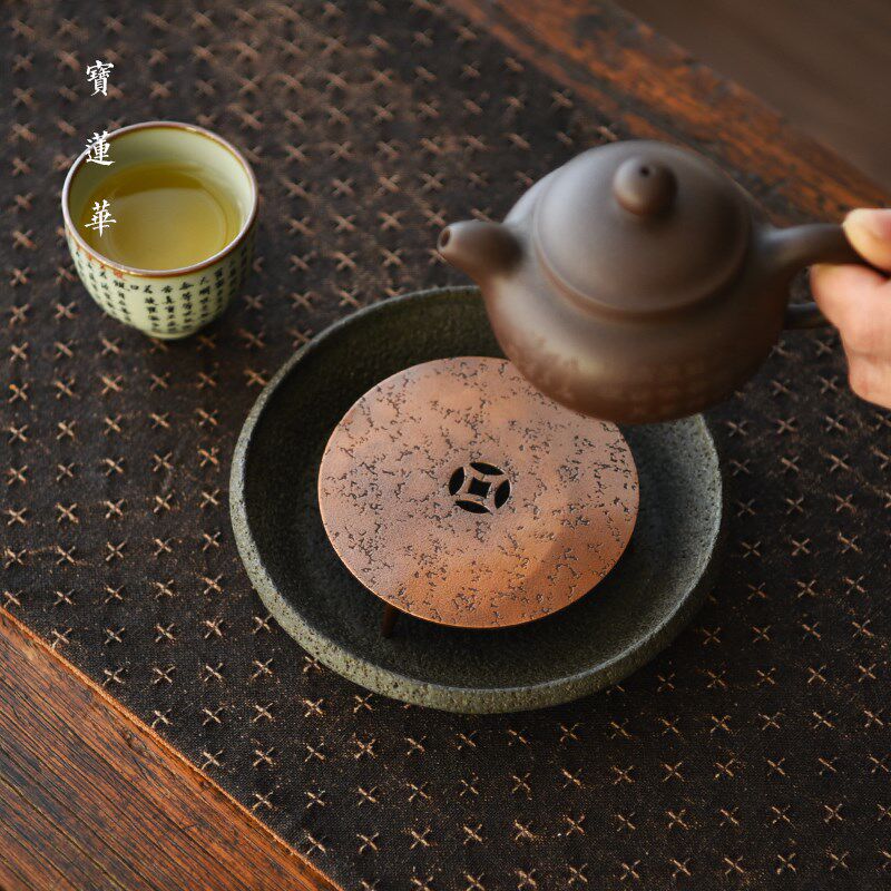 三足紫铜壶托壶架 壶承养壶垫x 铜制壶托茶托杯垫隔热垫茶垫铜茶