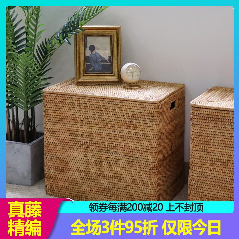 手工藤编收纳筐日式北欧复古田园收纳箱整理篮后备箱编织框超大号
