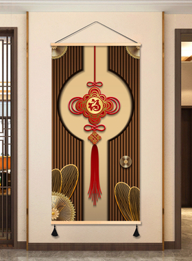 中式玄关古典中国结m新年装饰画走廊挂画布艺免打孔壁画挂布背景