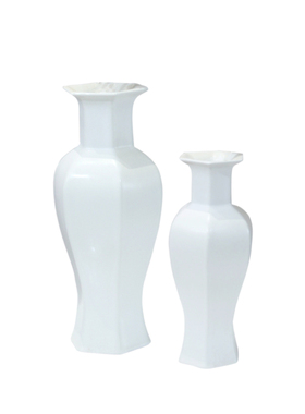 新中式样板房间家k居白色六面几何花瓶摆件现代简约客厅落地大花