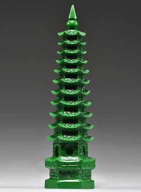 绿色木质雕刻11层文昌塔摆件九层13层文L昌塔客厅书桌装饰工艺品