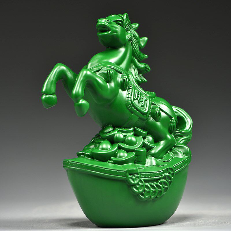 绿色木雕刻马摆件生肖马到成w功红木家居客厅水装饰工艺品开业送