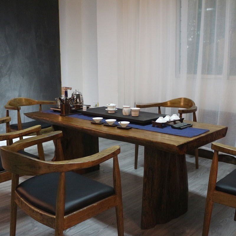 新中式实木茶桌椅组合大板桌子原木整板茶几N茶台松木办公桌泡茶