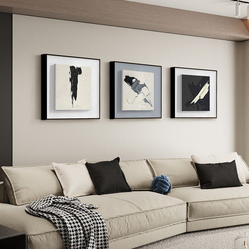郁灰 现代简约抽l象黑白灰肌理感客厅装饰画沙发背景墙挂画组合