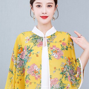 夏天穿的配旗袍披肩外搭新款2023夏季防晒小外披女款雪纺斗篷披风