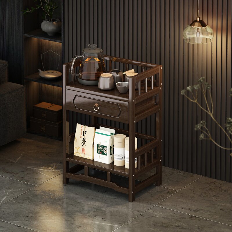 茶柜置物架新中式博古架s茶叶茶边茶水柜客厅置物柜竹子储物边柜