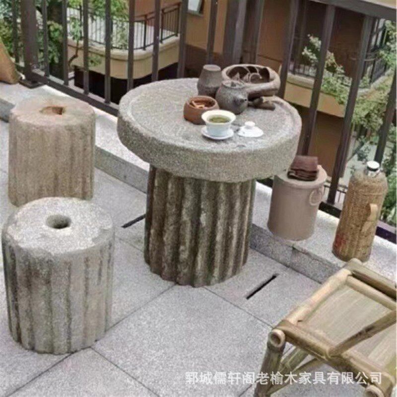 庭院石桌b茶台旧石器石磨茶盘流水景观老磨盘石碾茶桌石凳旧石器