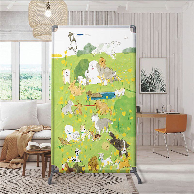 卡通手绘狗狗落地屏风玄关客v厅隔断卧室试衣间入户遮挡可移动座