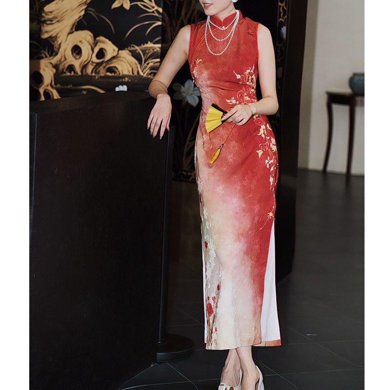 鹿与玫瑰红色新中式旗袍女小个子改良年轻款民国风女装修身连衣裙