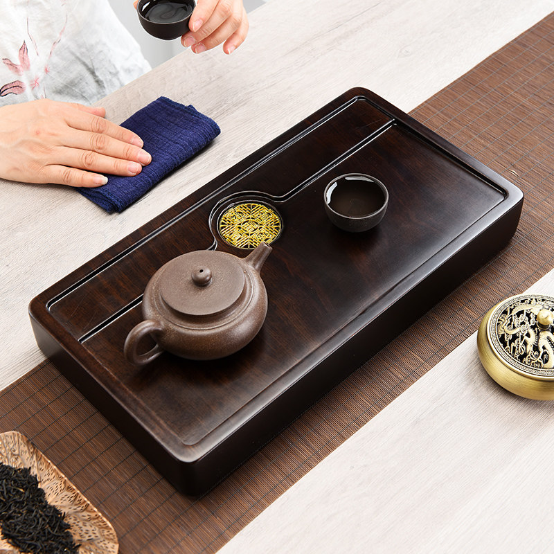 整块黑檀实木茶盘简约长r方形花梨木茶台家用中式原木干泡茶海排
