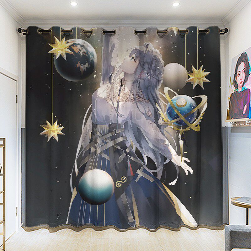 定制长帘粗麻星空家居卧室客厅挂钩学生寝室遮光打孔飘窗装饰窗帘