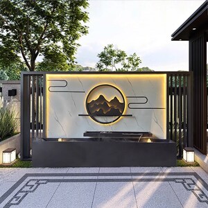 户外不锈钢流水背景墙影s壁墙观景墙影壁墙屏风隔断庭院福字迎门