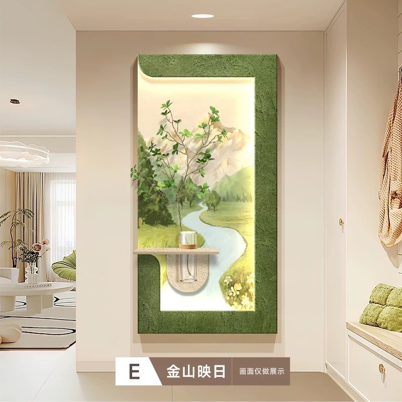 现代立体入户玄关装饰画绿植走廊D挂画客厅壁画无框实木艺术画