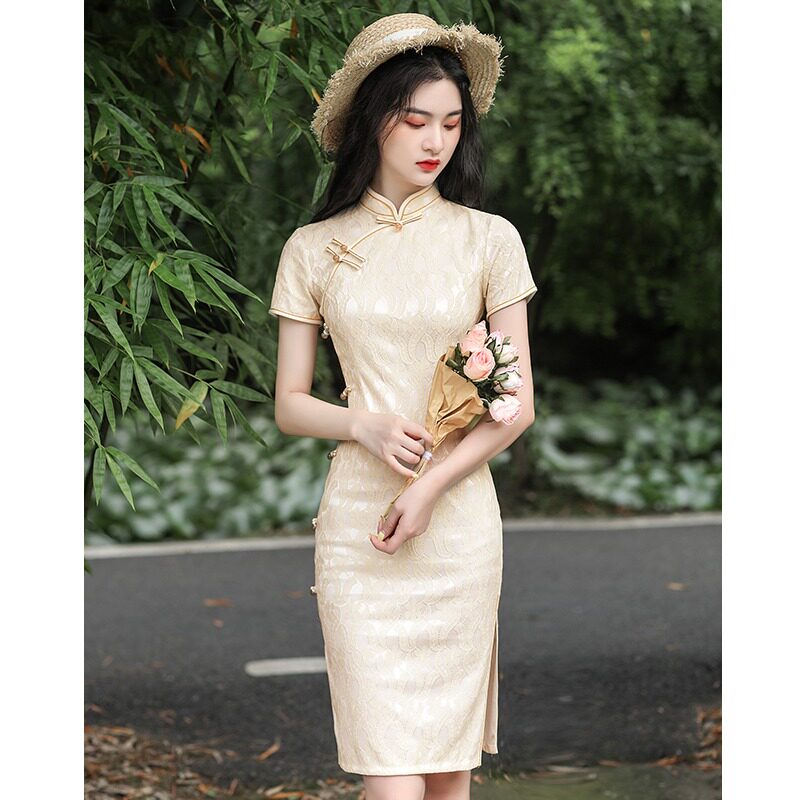 旗袍女夏季2023年新款短款年轻款少女气质高端改良小个子民国风裙