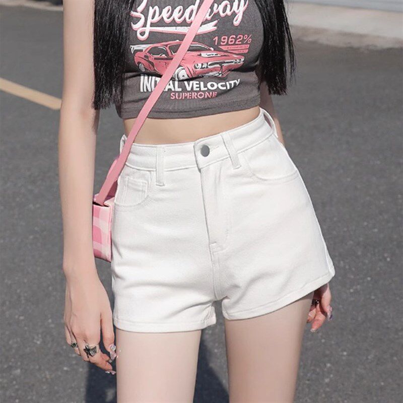 白色高腰显瘦牛仔短裤女夏季新款小个子紧身弹力a字百搭外穿热裤