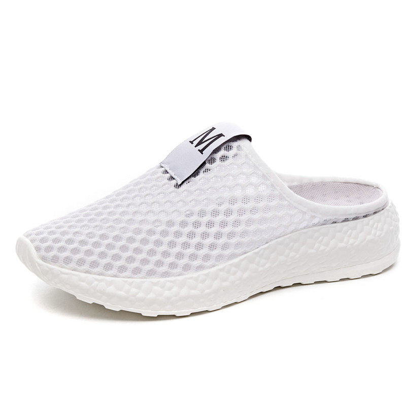 包头半拖鞋女平底外穿女生小白鞋透气无跟懒N人网红半托鞋时尚小