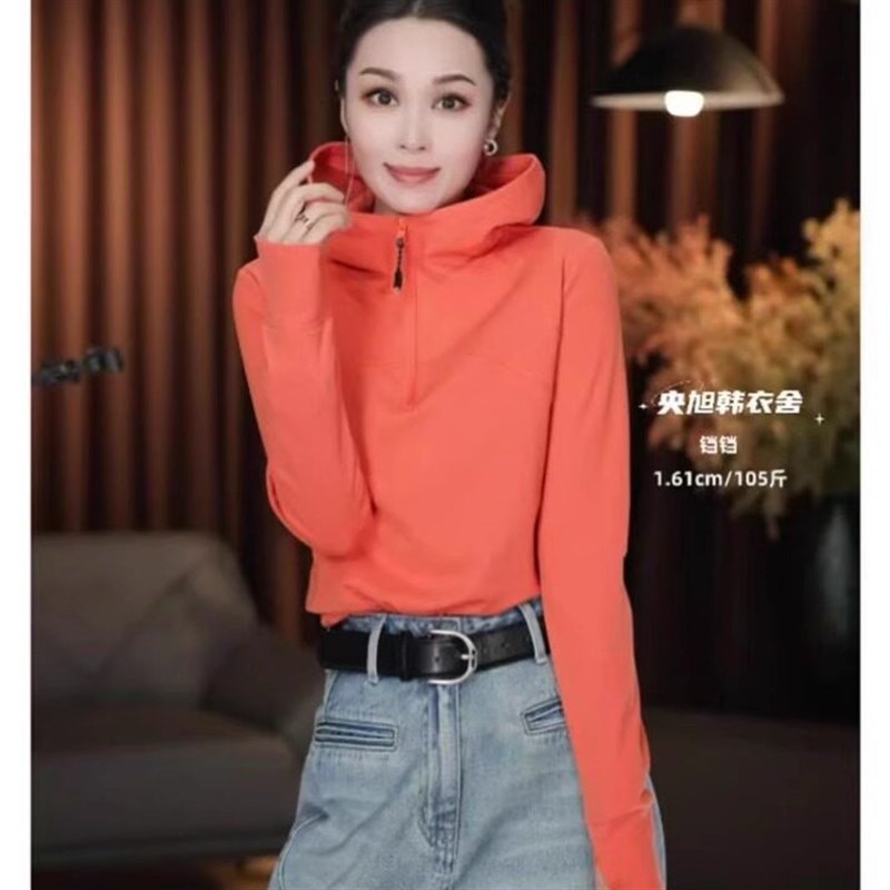 欧货高端连帽半拉链卫衣女2025春季新款高弹棉宽松百搭套头上衣潮