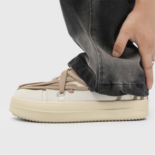 RO板鞋五芒星粗鞋带新款疯狂绑带鞋厚I底增高男女白色奶香底情侣