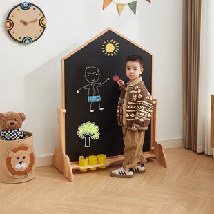 南希儿童画板f实木支架式双面磁性宝宝涂鸦板幼儿园写字可擦写白