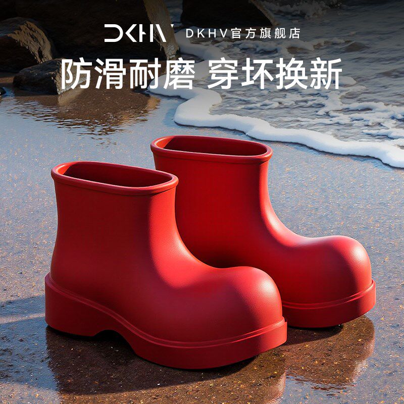 网红水鞋增高防水防滑厚底雨靴女款2025新款春秋软底红色靴子雨鞋
