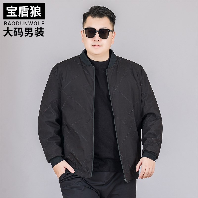 棒球领夹克男宽松大尺码秋季薄款外套胖子时尚休闲 百搭加大