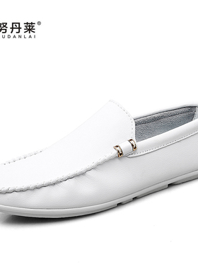 豆豆鞋男英伦20q23年新款春季白色休闲小皮鞋一脚蹬懒人软底开车