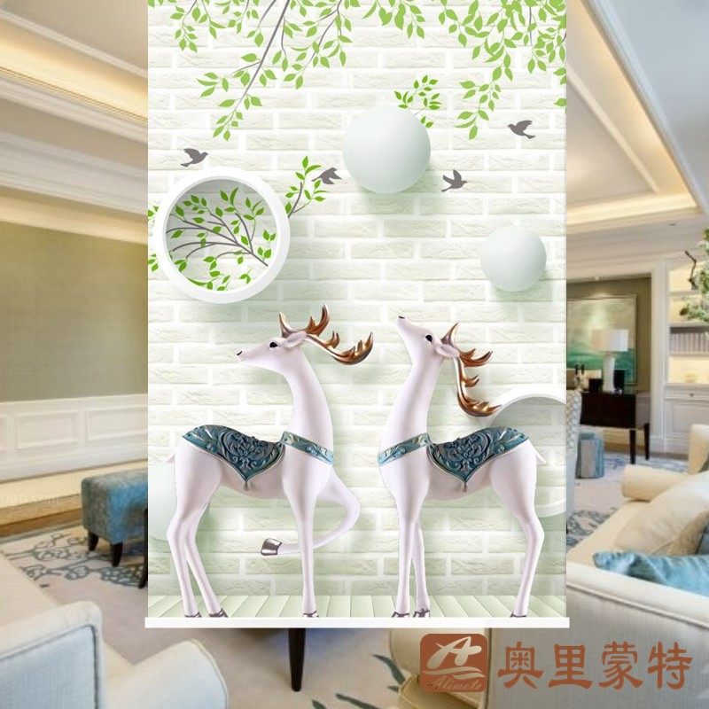 现代简约欧式窗帘客厅装饰画帘3D立体麋鹿隔断帘遮光隔热卷帘拉帘