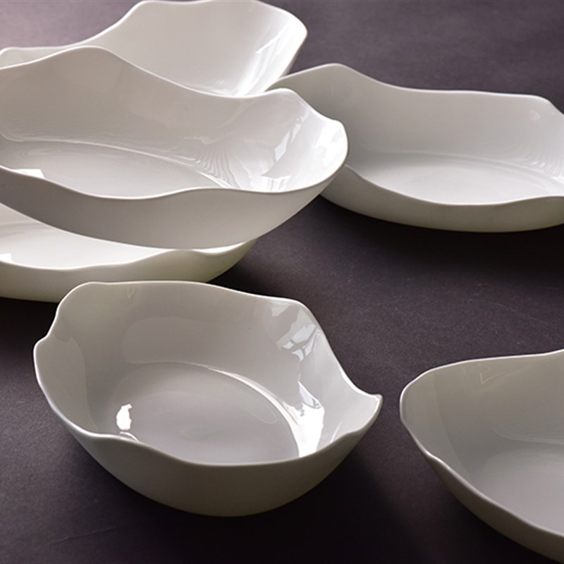 妙HOME 创意超薄骨瓷不规则盘子沙拉盘磨砂ROOS 陶瓷异形餐盘汤盘