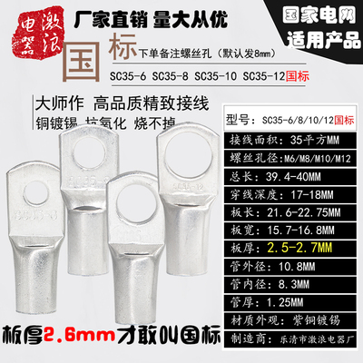 SC10/6/4窥口铜线鼻子SC16SC25/35SC50/70/95-4/5/6/8/10接线端子