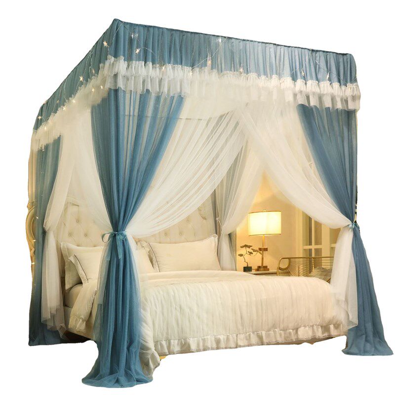 2024夏季新款双层纱蚊帐家用公主落地式三开门宫廷蚊帐加密加厚