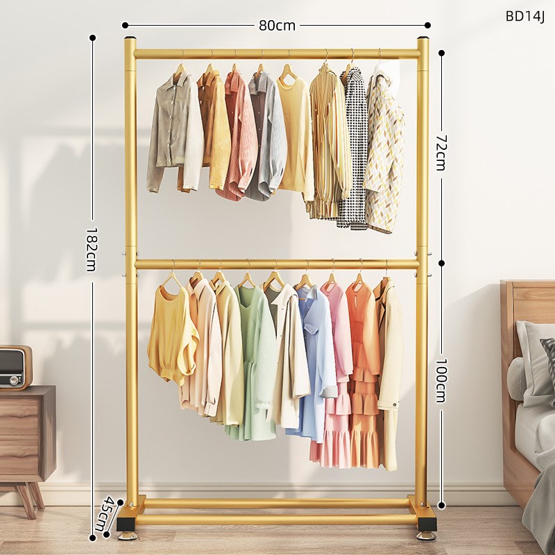 双层晾衣架落地立式晾衣杆家用挂衣架室内双杆衣架阳台简易收纳架
