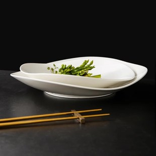 简约高级感白色异性凉菜盘汤盘摆盘不规则简洁餐厅酒店陶瓷盘子