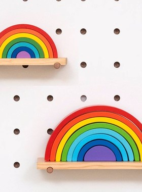 木工小舅 洞洞板彩虹积木装饰摆件 风木质拼搭玩具叠叠乐