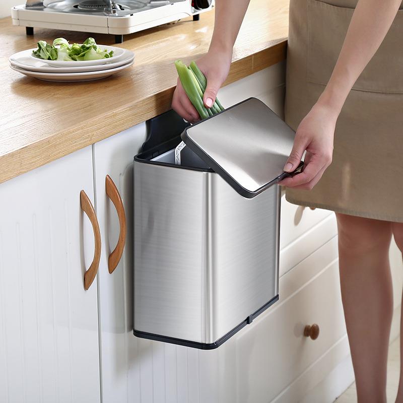 JAH钢541厨房挂式桶垃圾家用橱柜门挂纳壁带盖不锈收桶悬挂式有内